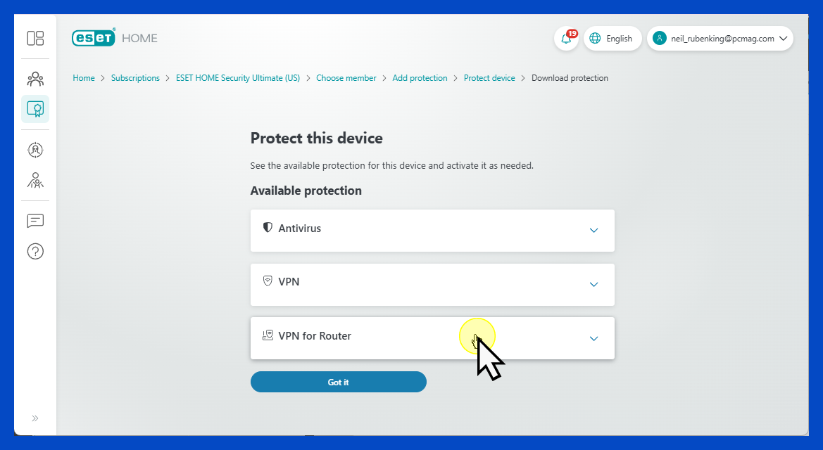 Eset home security interface 2